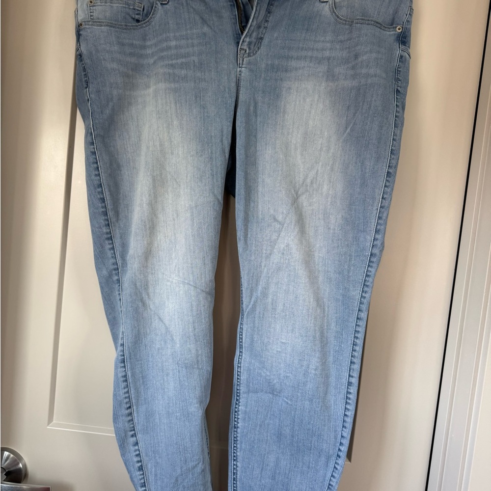Torrid Black Label with Pink Text on Light Blue Denim